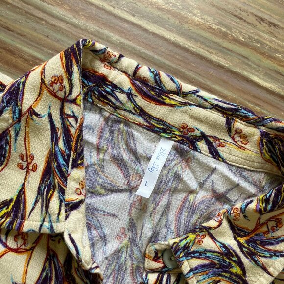 Blue Sky Linen Bamboo Button Up Women's Shirt Short Sleeve Blouse Floral - Picture 4 of 8